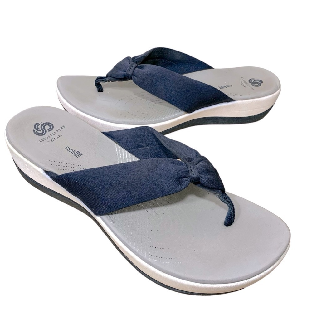 Clarks Cloudsteppers Thong Sandals Women Sz 11 Blue Comfort Wedged Flip Flop
